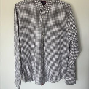 UNTUCKit Gray and White Checkered Long Sleeve Down Shirt, Large Tall